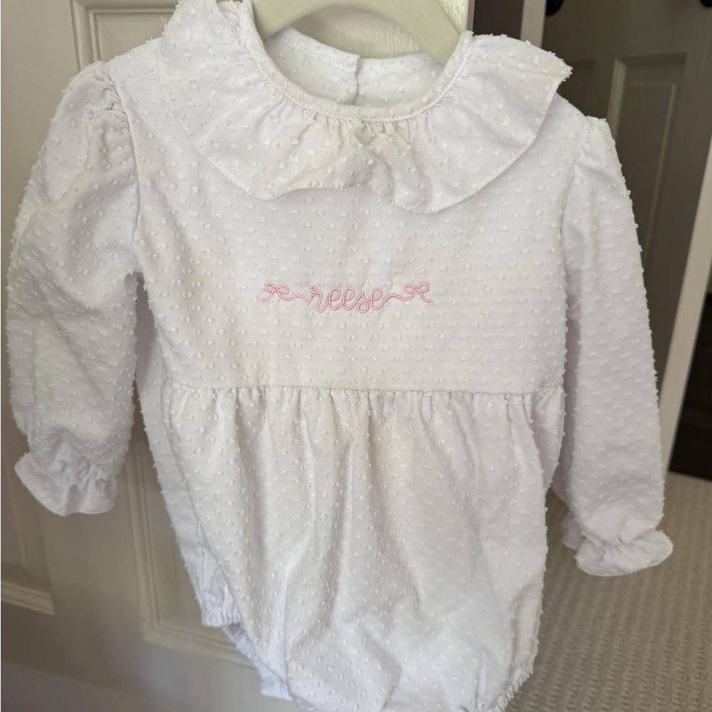 Hannah Kate White Swiss Dot with Pink Embroidery “Reese”